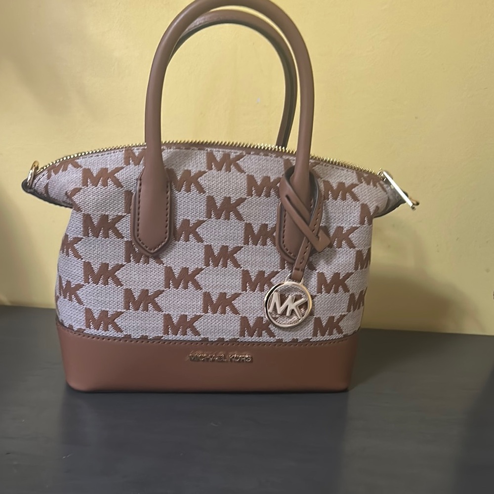Michael Kors Brown and Tan Satchel with Gold Hardware